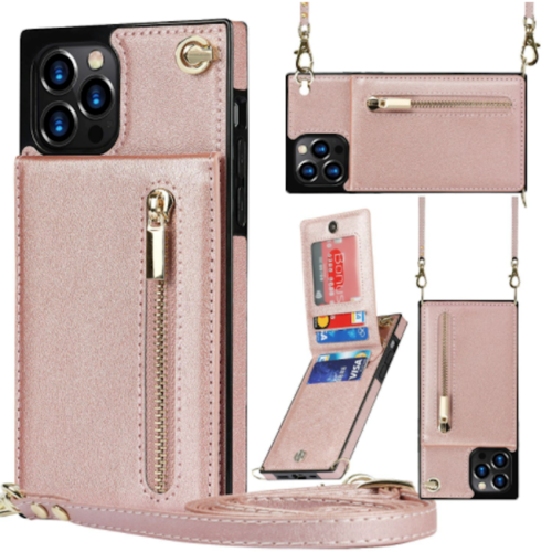 iPhone Wallet Case With Zipper Pocket & Crossbody Strap