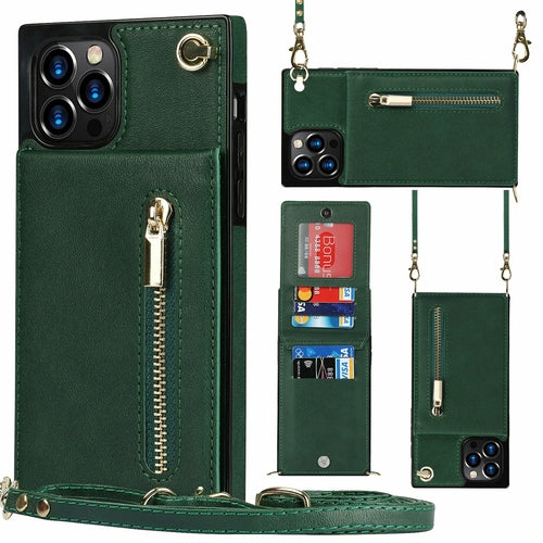 iPhone Wallet Case With Zipper Pocket & Crossbody Strap