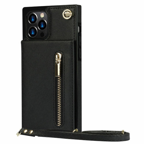 iPhone Wallet Case With Zipper Pocket & Crossbody Strap