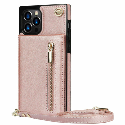 iPhone Wallet Case With Zipper Pocket & Crossbody Strap