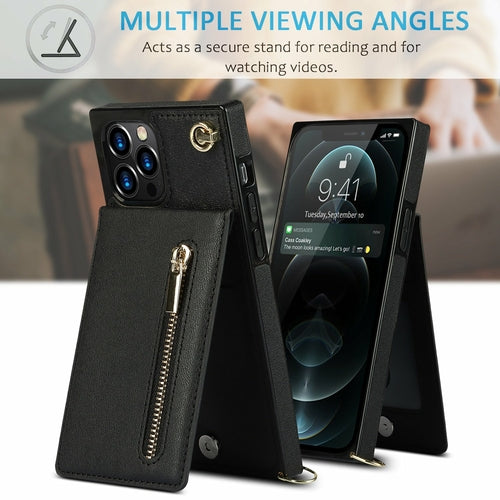 iPhone Wallet Case With Zipper Pocket & Crossbody Strap
