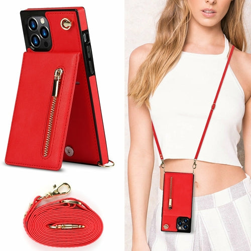 iPhone Wallet Case With Zipper Pocket & Crossbody Strap