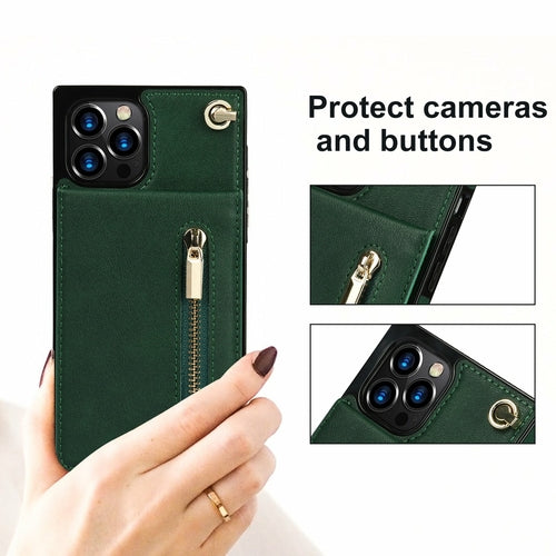 iPhone Wallet Case With Zipper Pocket & Crossbody Strap