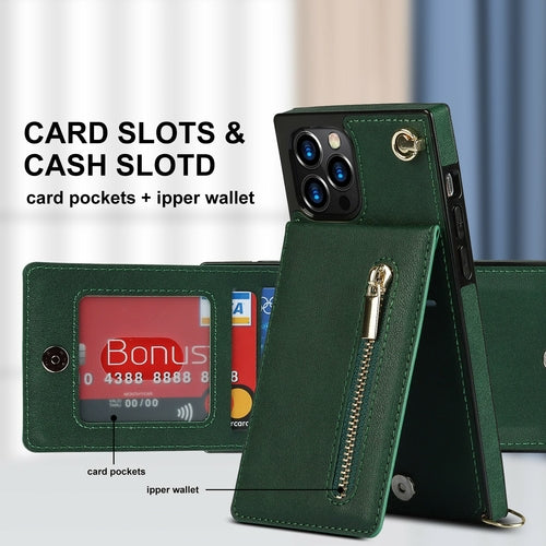 iPhone Wallet Case With Zipper Pocket & Crossbody Strap