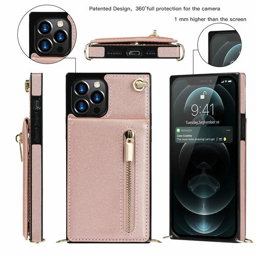 iPhone Wallet Case With Zipper Pocket & Crossbody Strap