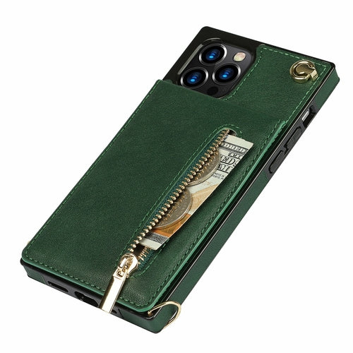 iPhone Wallet Case With Zipper Pocket & Crossbody Strap