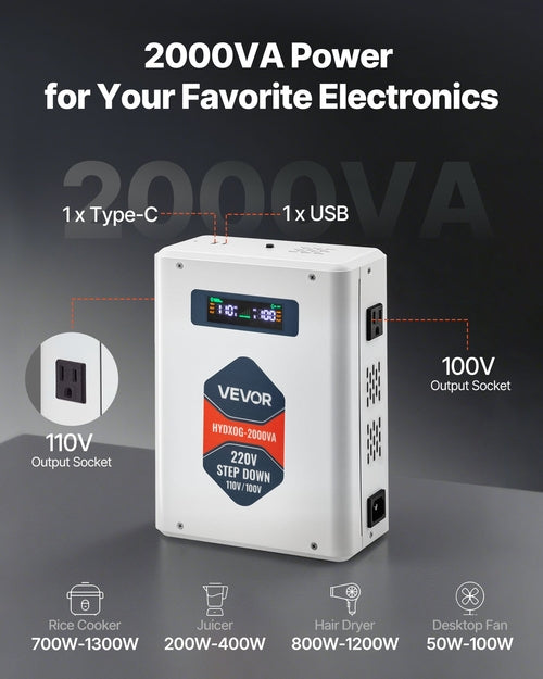 Step Down Voltage Converter, 2000VA, Heavy Duty Voltage Power